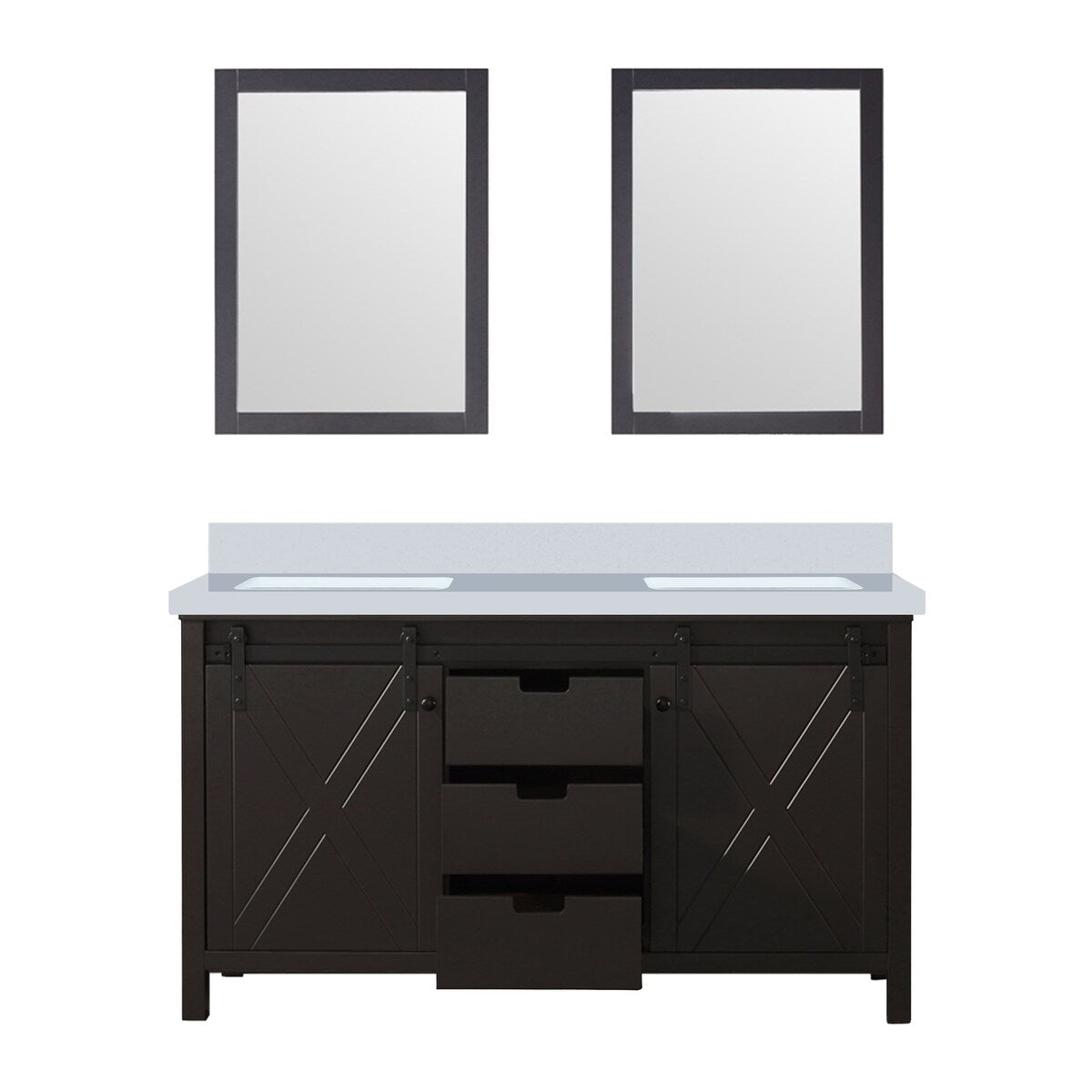 Marsyas Bath Vanity, White Quartz Countertop and Mirrors