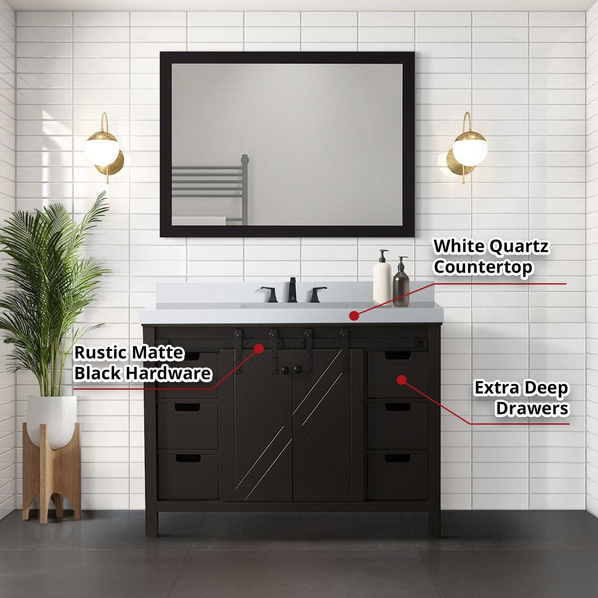 Marsyas Bath Vanity, White Quartz Countertop and Mirrors