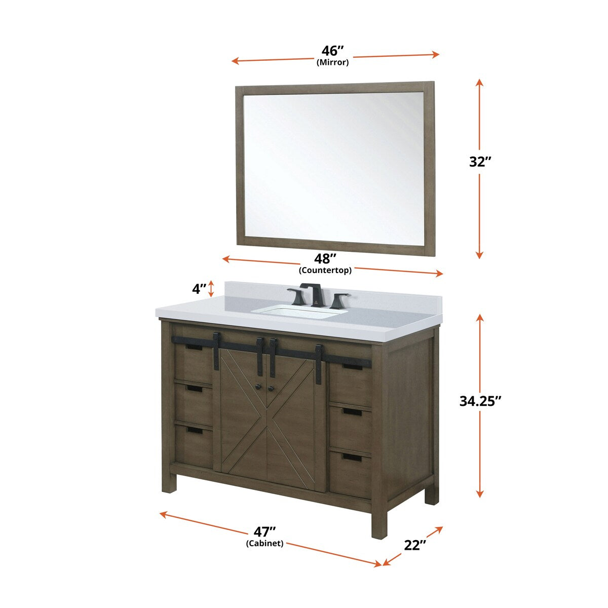 Marsyas Bath Vanity, White Quartz Countertop and Mirrors