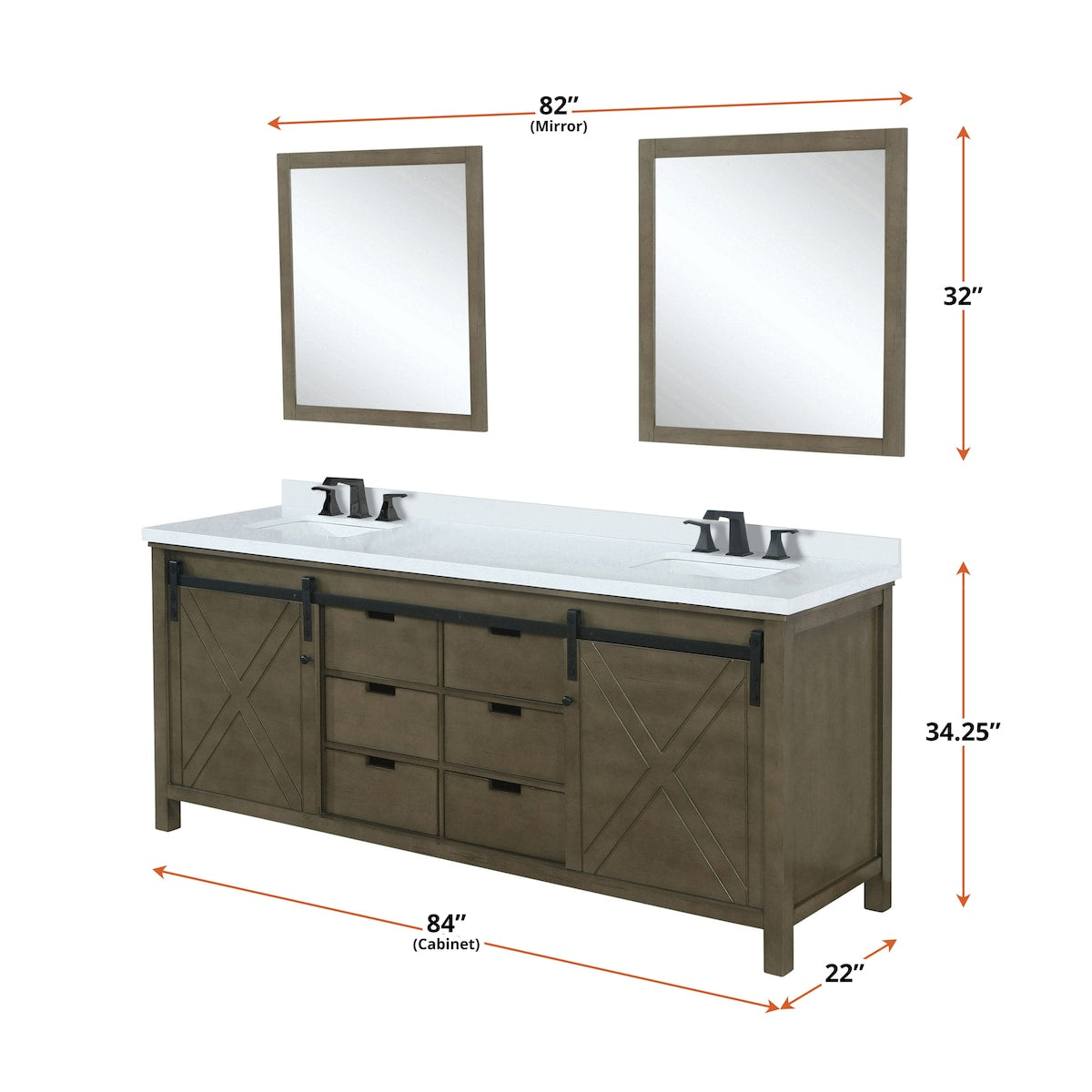 Marsyas Bath Vanity, White Quartz Countertop and Mirrors