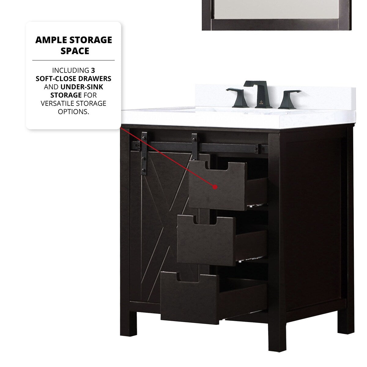 Marsyas Bath Vanity, White Quartz Countertop and Mirrors