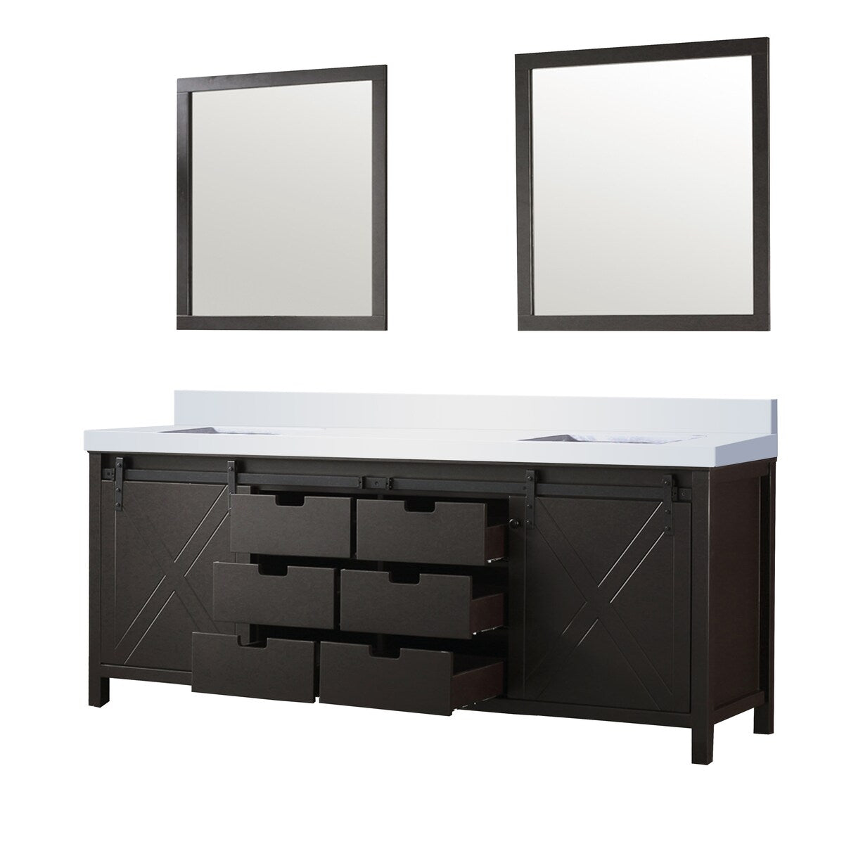 Marsyas Bath Vanity, White Quartz Countertop and Mirrors