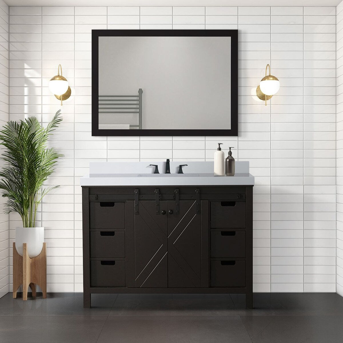 Marsyas Bath Vanity, White Quartz Countertop and Mirrors