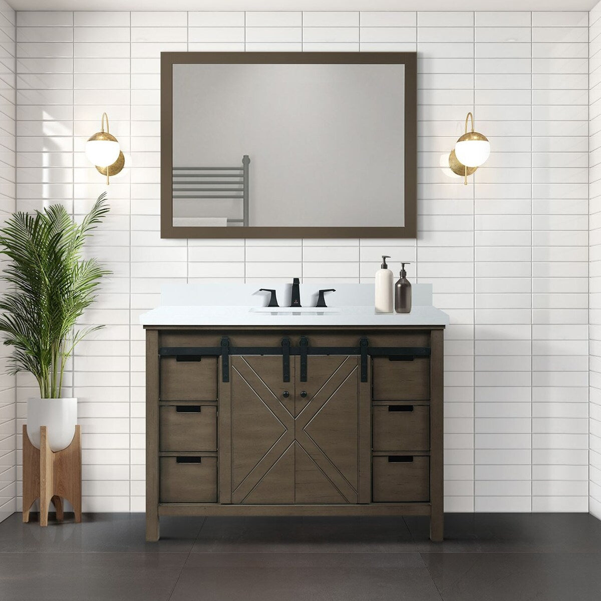 Marsyas Bath Vanity, White Quartz Countertop and Mirrors