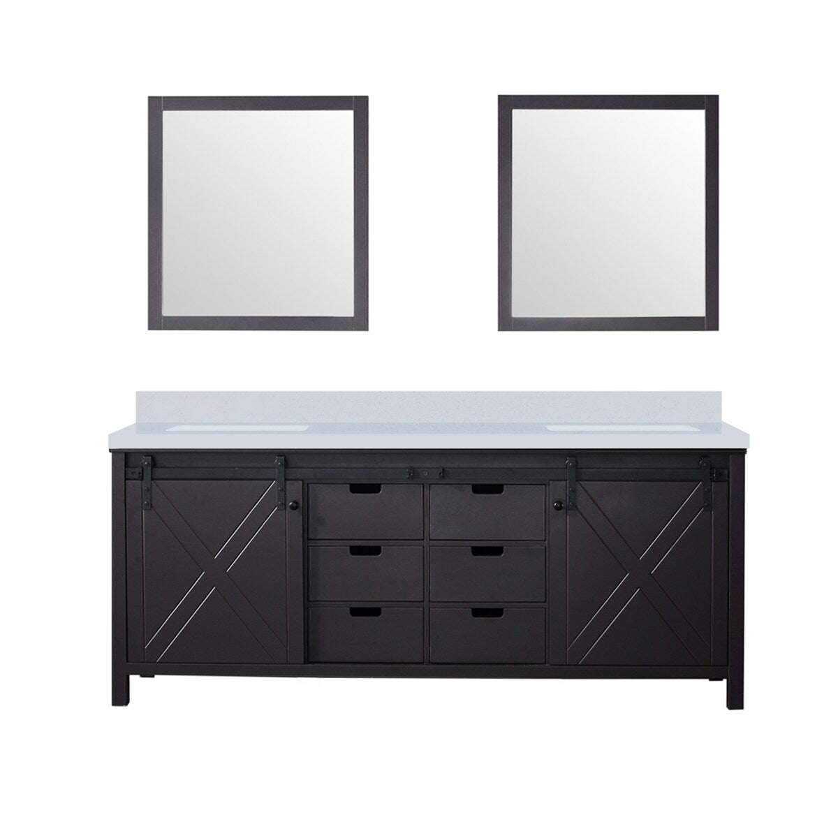 Marsyas Bath Vanity, White Quartz Countertop and Mirrors