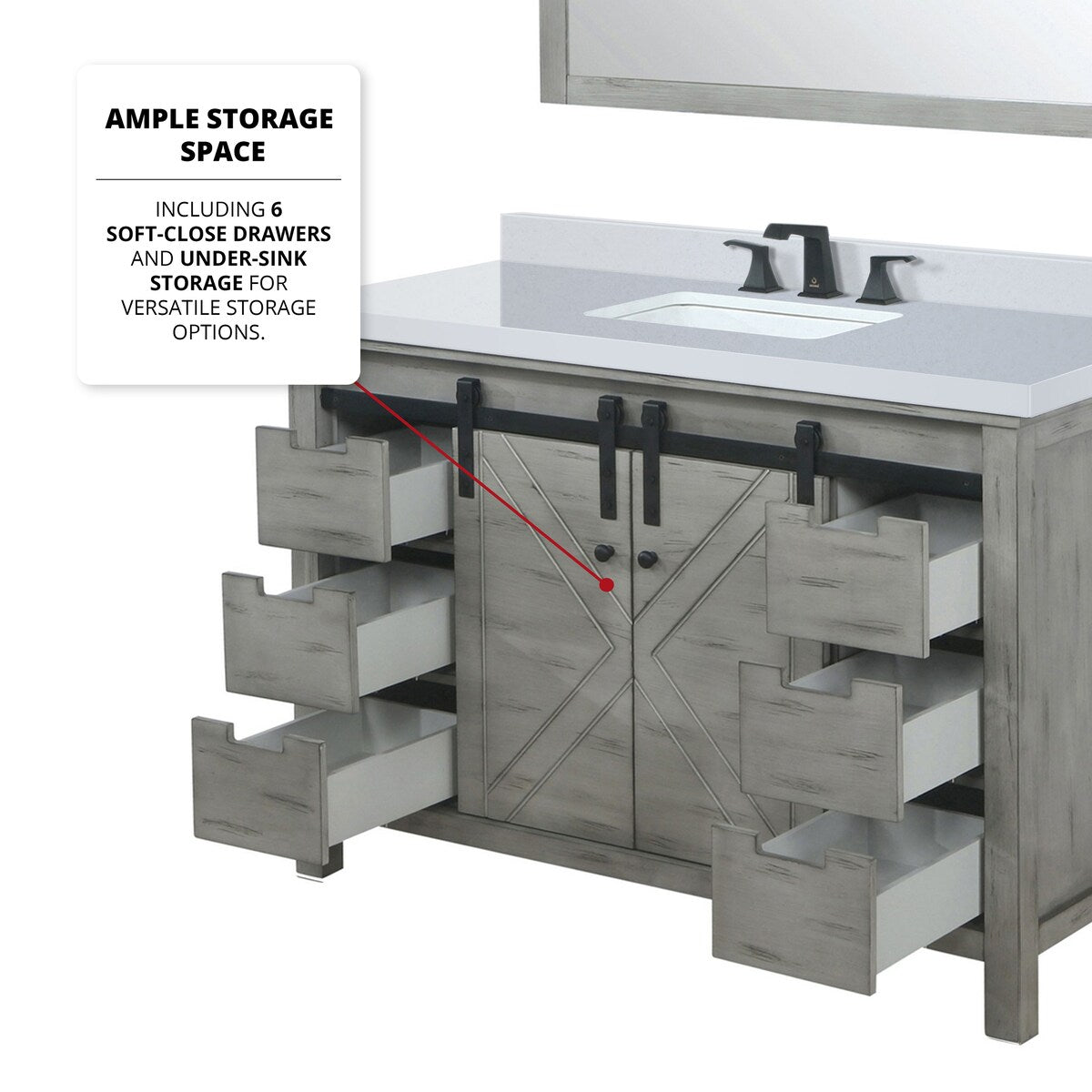 Marsyas Bath Vanity, White Quartz Countertop and Mirrors