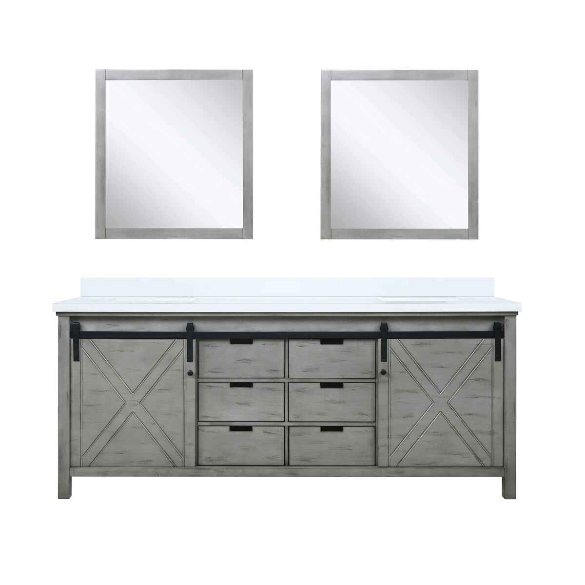 Marsyas Bath Vanity, White Quartz Countertop and Mirrors