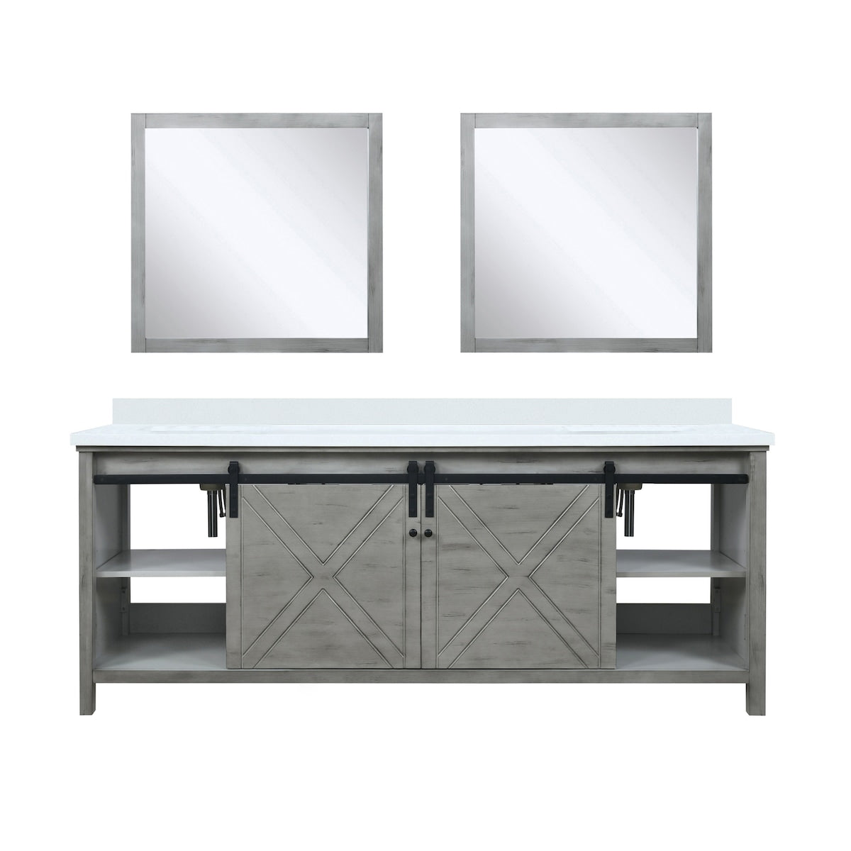 Marsyas Bath Vanity, White Quartz Countertop and Mirrors