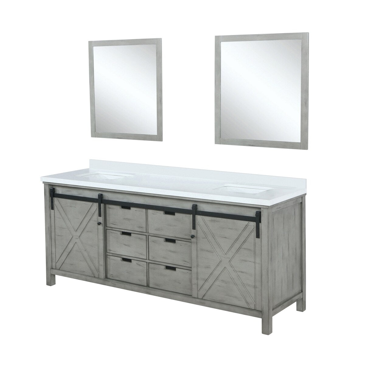 Marsyas Bath Vanity, White Quartz Countertop and Mirrors