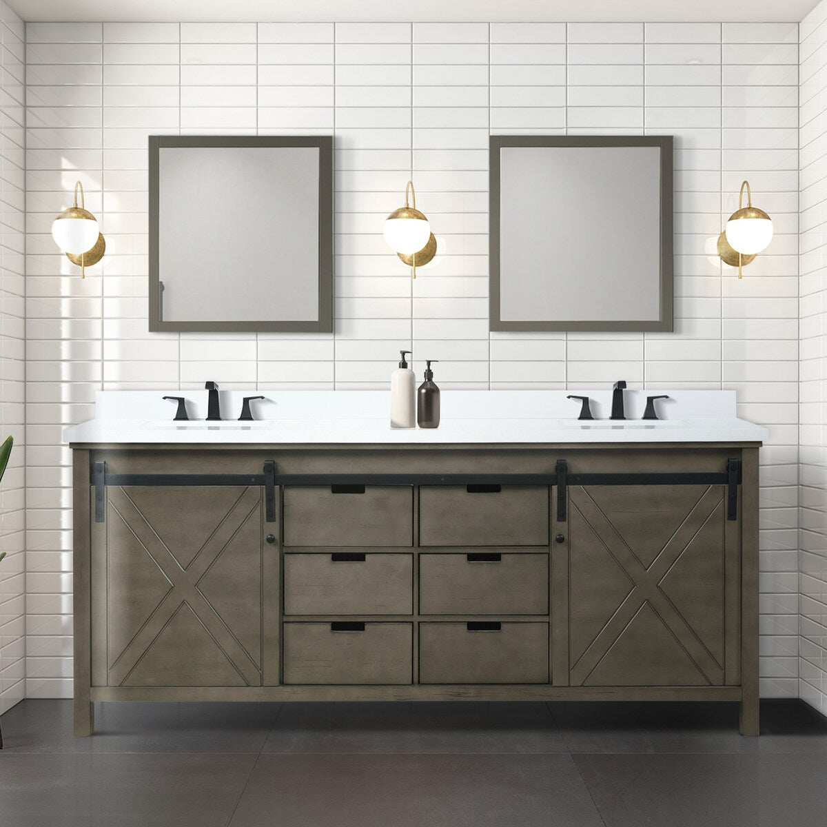 Marsyas Bath Vanity, White Quartz Countertop and Mirrors