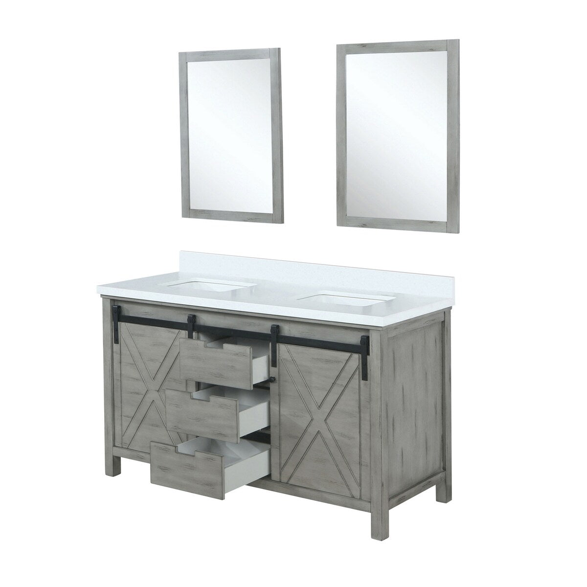 Marsyas Bath Vanity, White Quartz Countertop and Mirrors