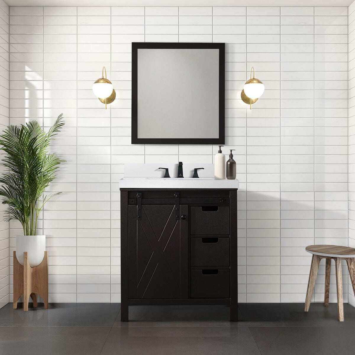 Marsyas Bath Vanity, White Quartz Countertop and Mirrors