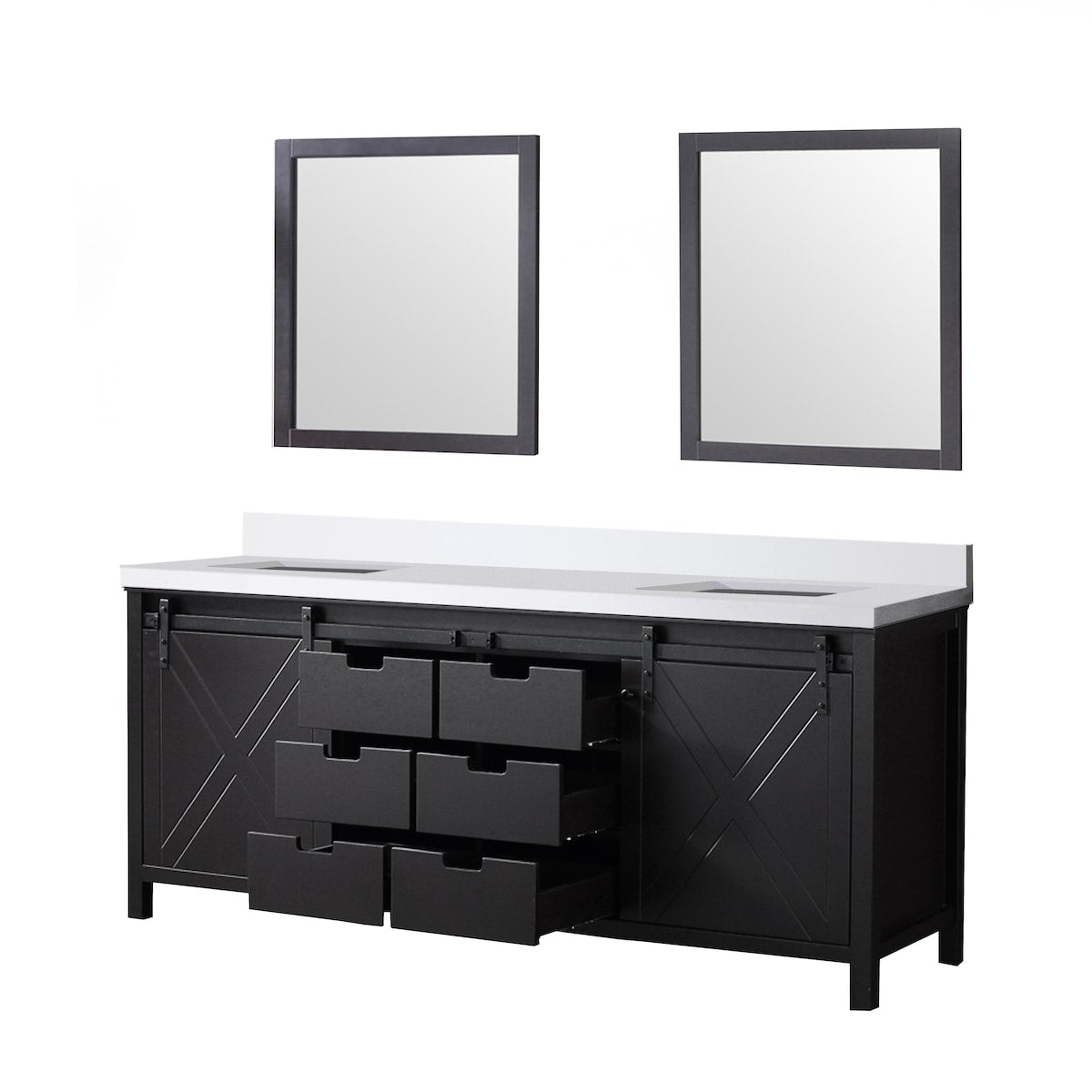Marsyas Bath Vanity, White Quartz Countertop and Mirrors