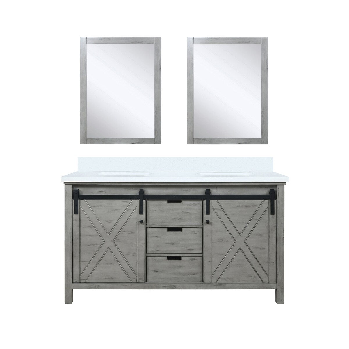 Marsyas Bath Vanity, White Quartz Countertop and Mirrors