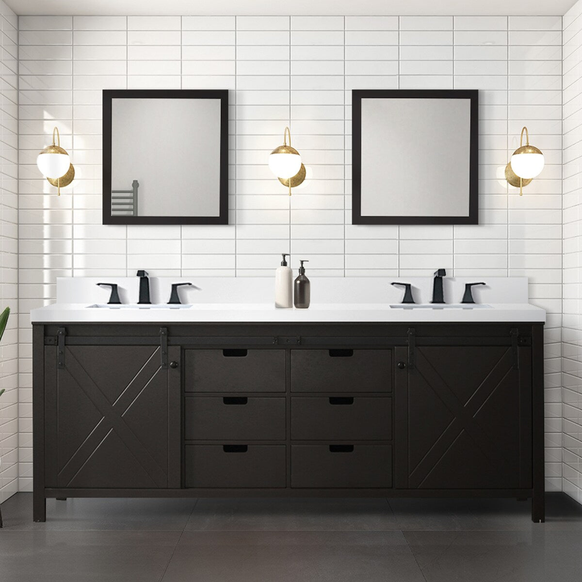 Marsyas Bath Vanity, White Quartz Countertop and Mirrors