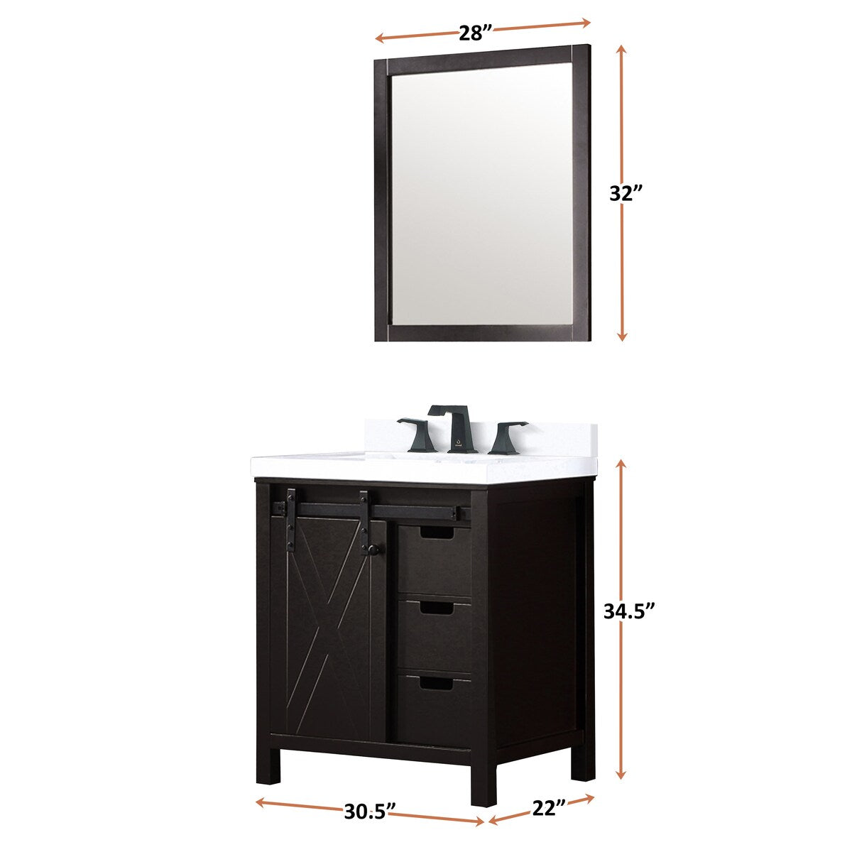 Marsyas Bath Vanity, White Quartz Countertop and Mirrors