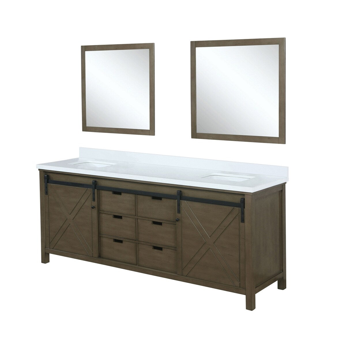 Marsyas Bath Vanity, White Quartz Countertop and Mirrors