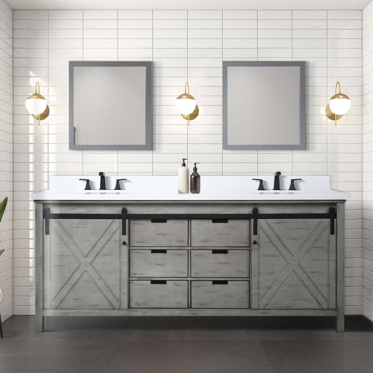 Marsyas Bath Vanity, White Quartz Countertop and Mirrors