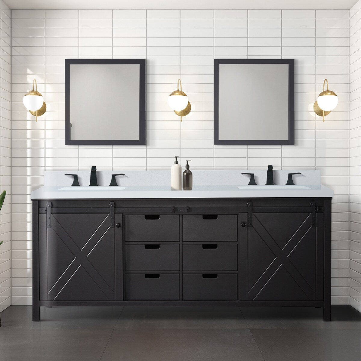 Marsyas Bath Vanity, White Quartz Countertop and Mirrors