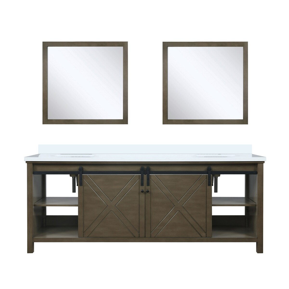 Marsyas Bath Vanity, White Quartz Countertop and Mirrors