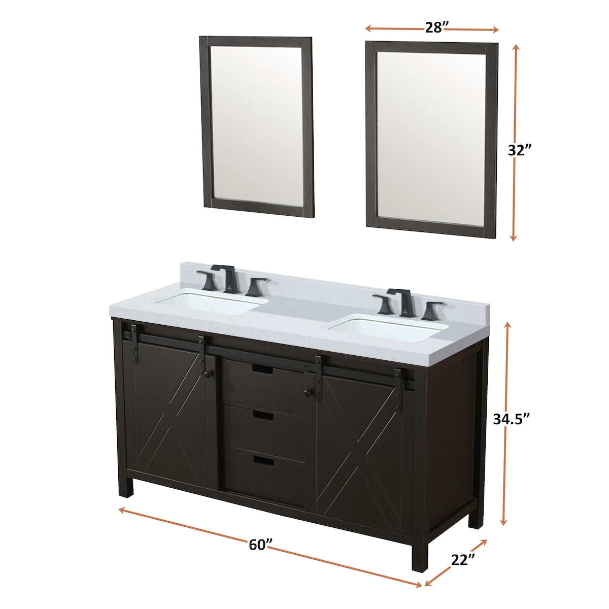 Marsyas Bath Vanity, White Quartz Countertop and Mirrors