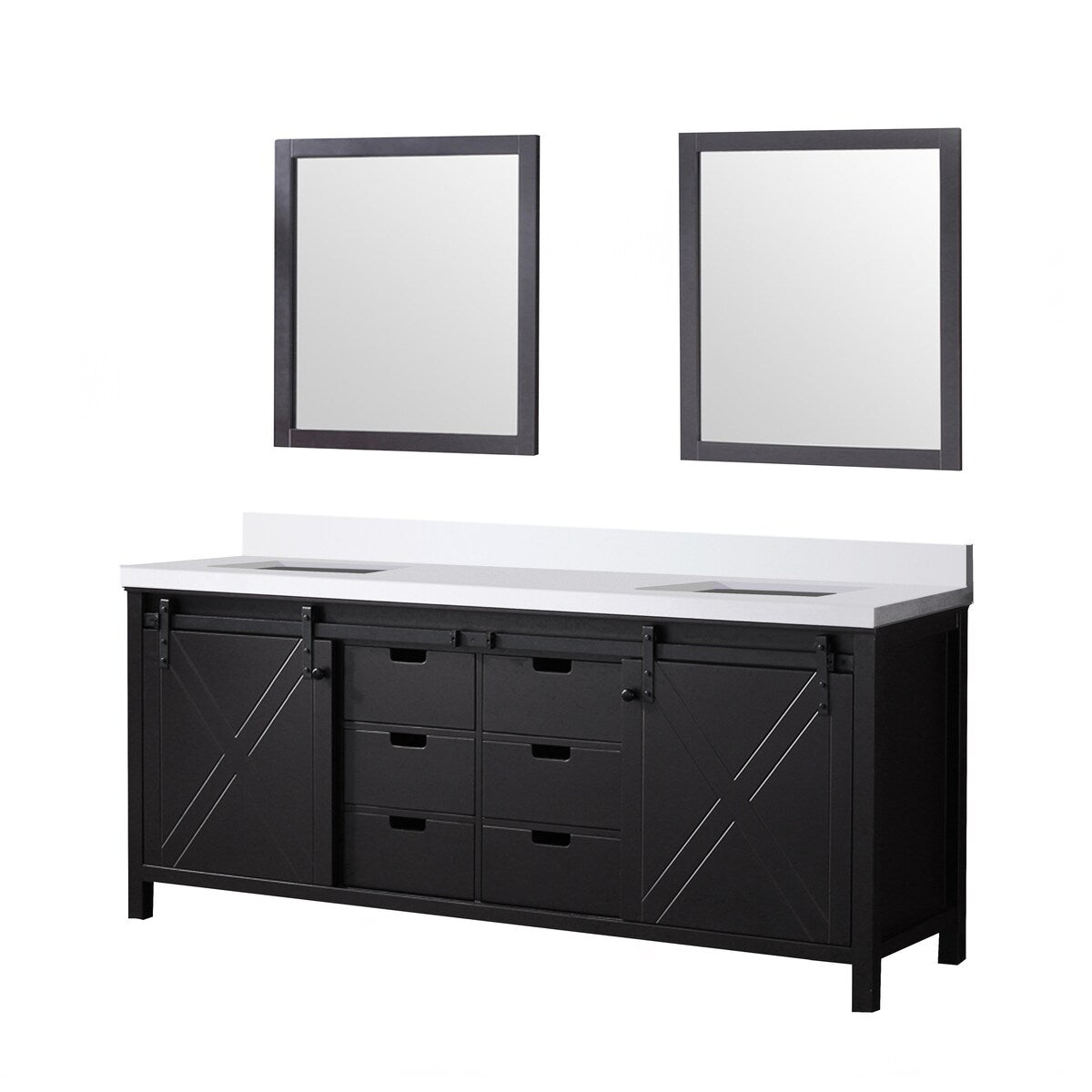 Marsyas Bath Vanity, White Quartz Countertop and Mirrors