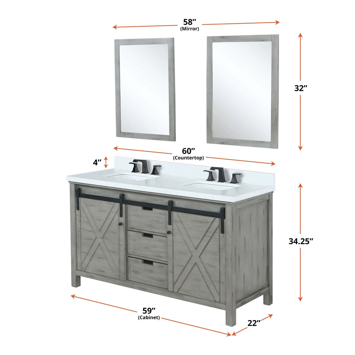 Marsyas Bath Vanity, White Quartz Countertop and Mirrors