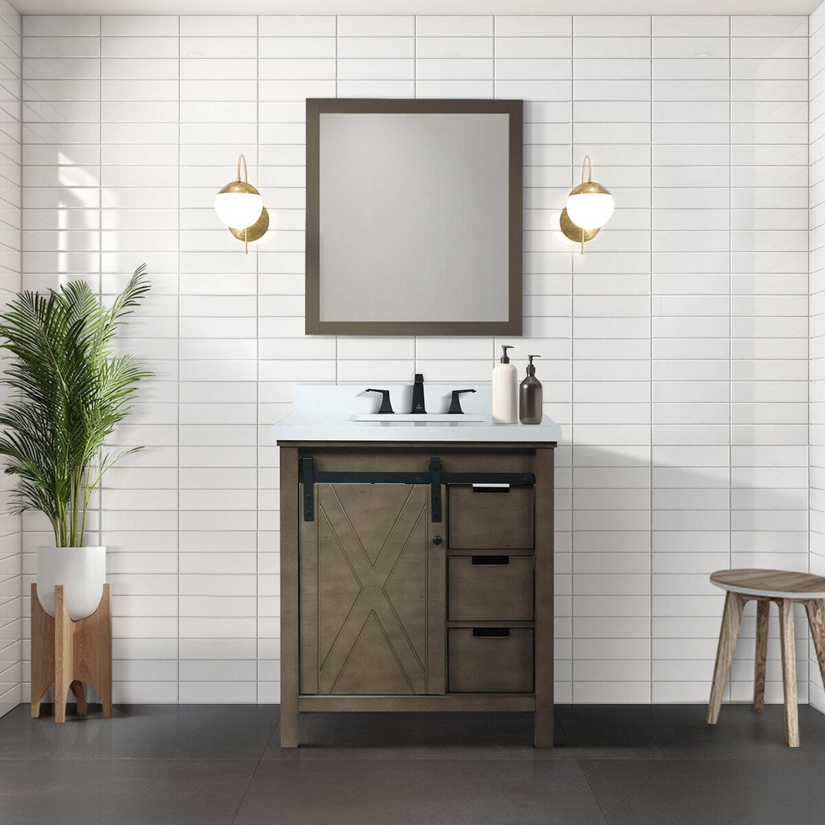 Marsyas Bath Vanity, White Quartz Countertop and Mirrors
