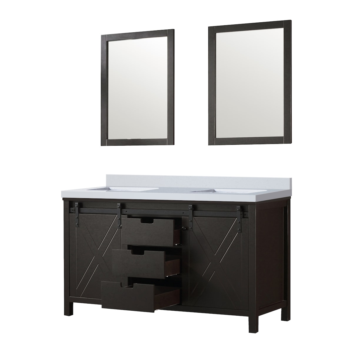 Marsyas Bath Vanity, White Quartz Countertop and Mirrors