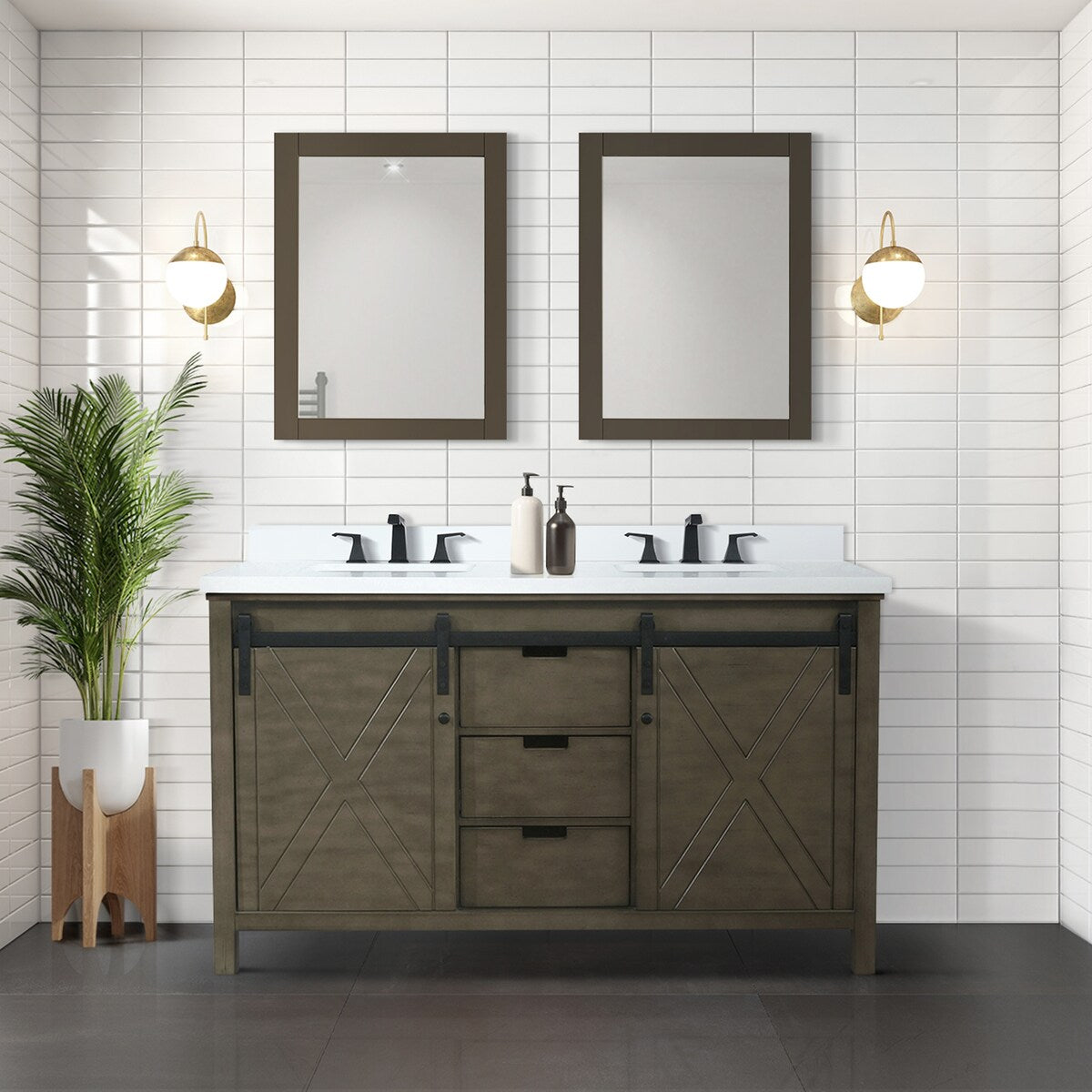 Marsyas Bath Vanity, White Quartz Countertop and Mirrors