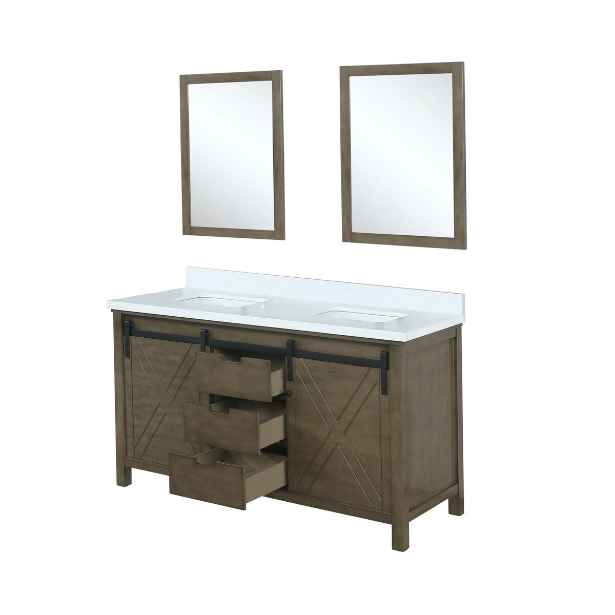 Marsyas Bath Vanity, White Quartz Countertop and Mirrors