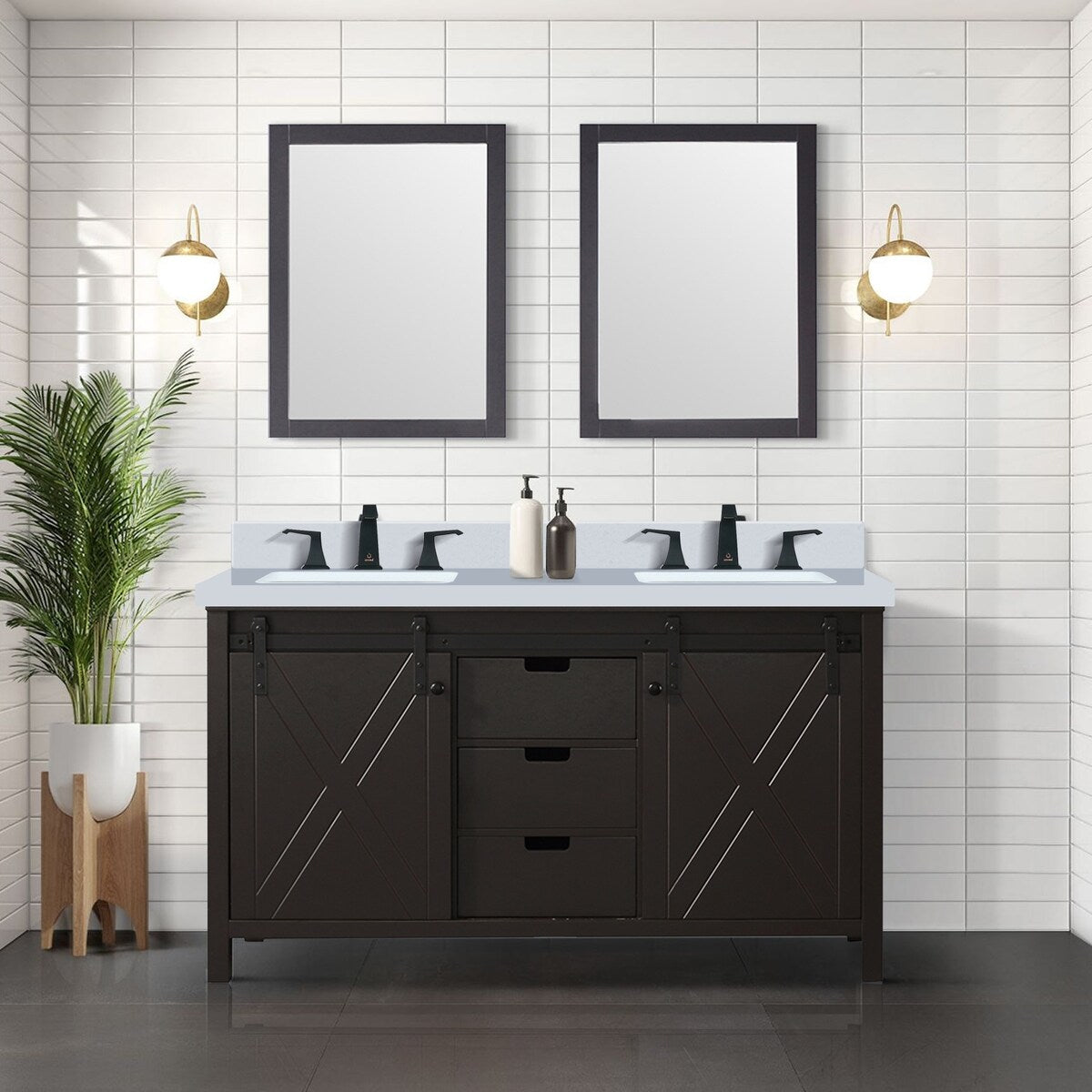 Marsyas Bath Vanity, White Quartz Countertop and Mirrors