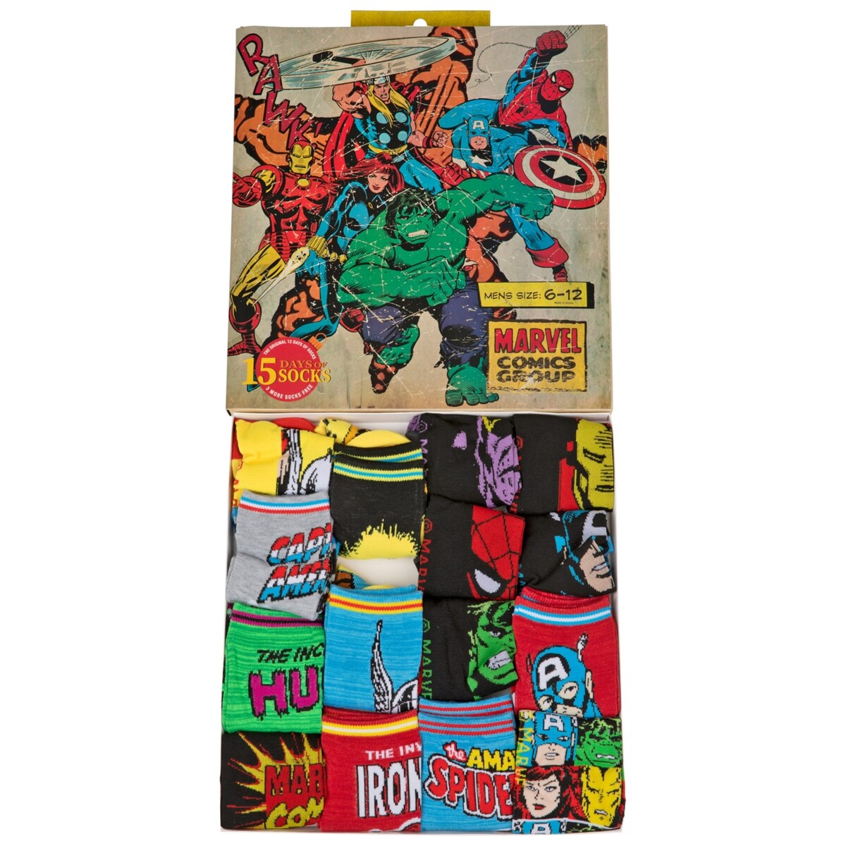 Marvel Comics 15 Days Of Socks Advent Gift Box Mens Socks