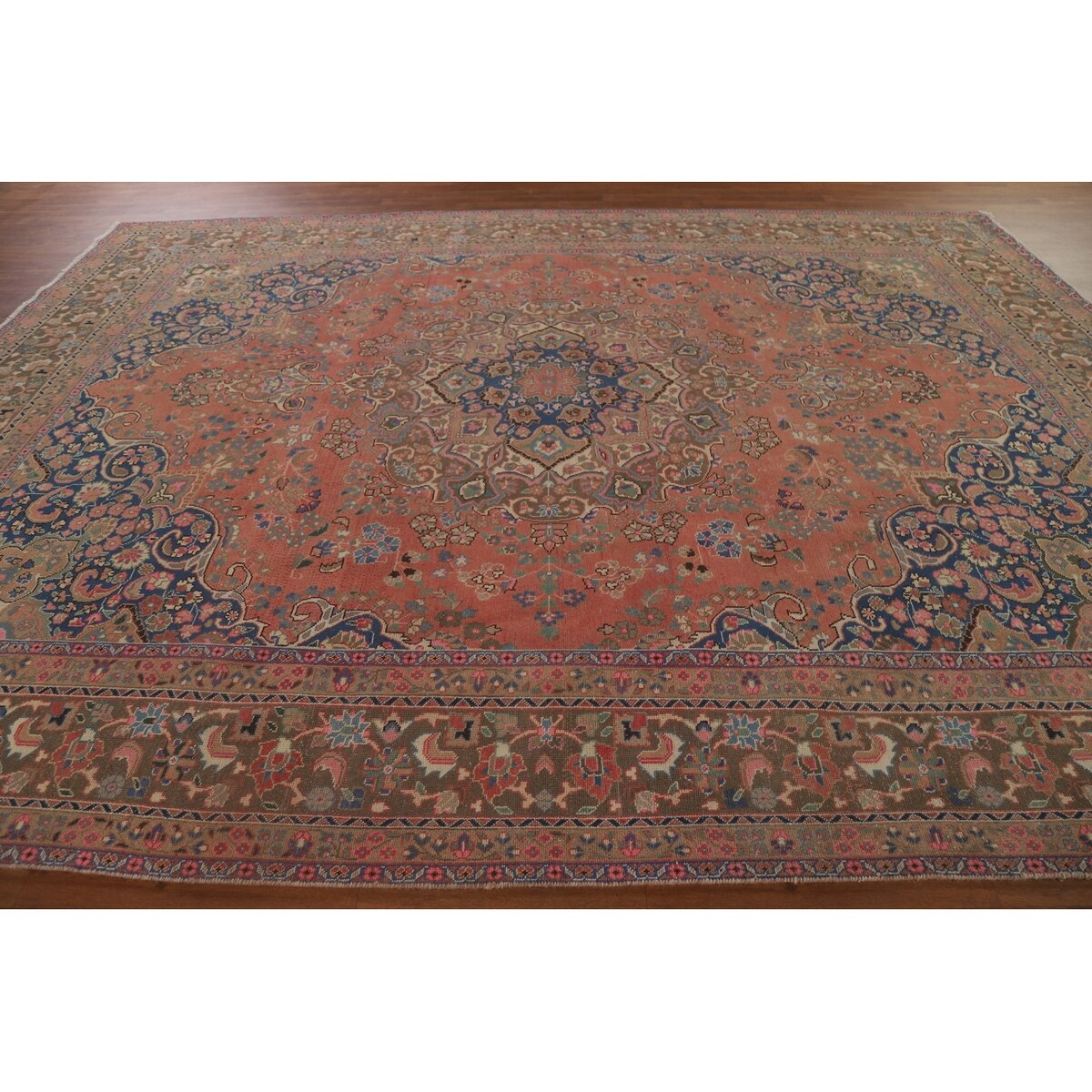 Mashad Persian Vintage Area Rug Handmade Wool Carpet - 9'6" x 12'8"