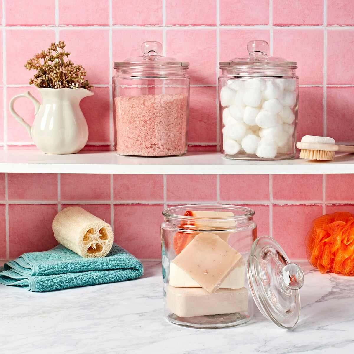 Mason Craft & More Apothecary Clear Glass Jars w/ Glass Lids - Set of 3 - N/A