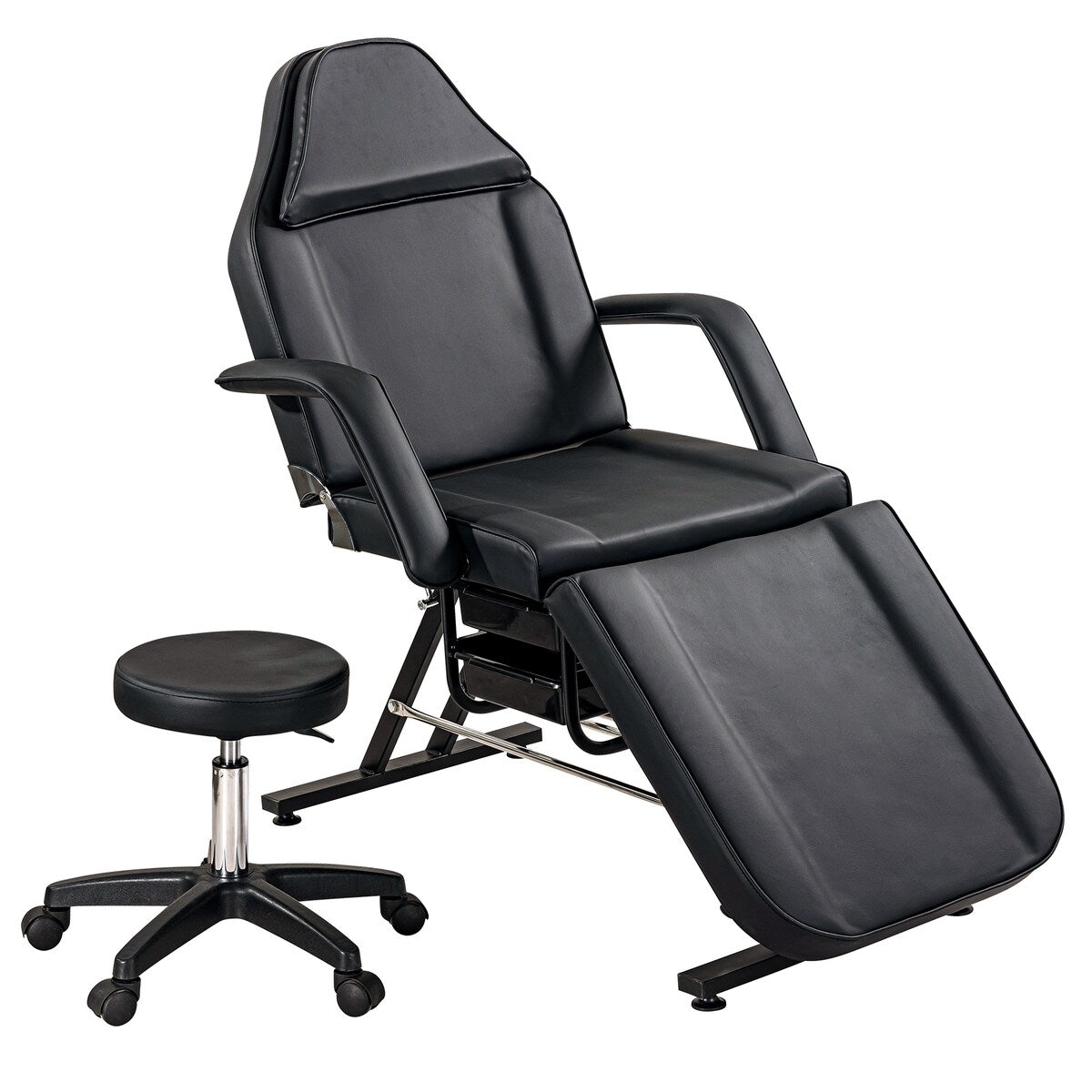 Massage Salon Tattoo Chair with Two Trays Esthetician Bed with Hydraulic Stool,Multi-Purpose 3-Section Facial Bed Table