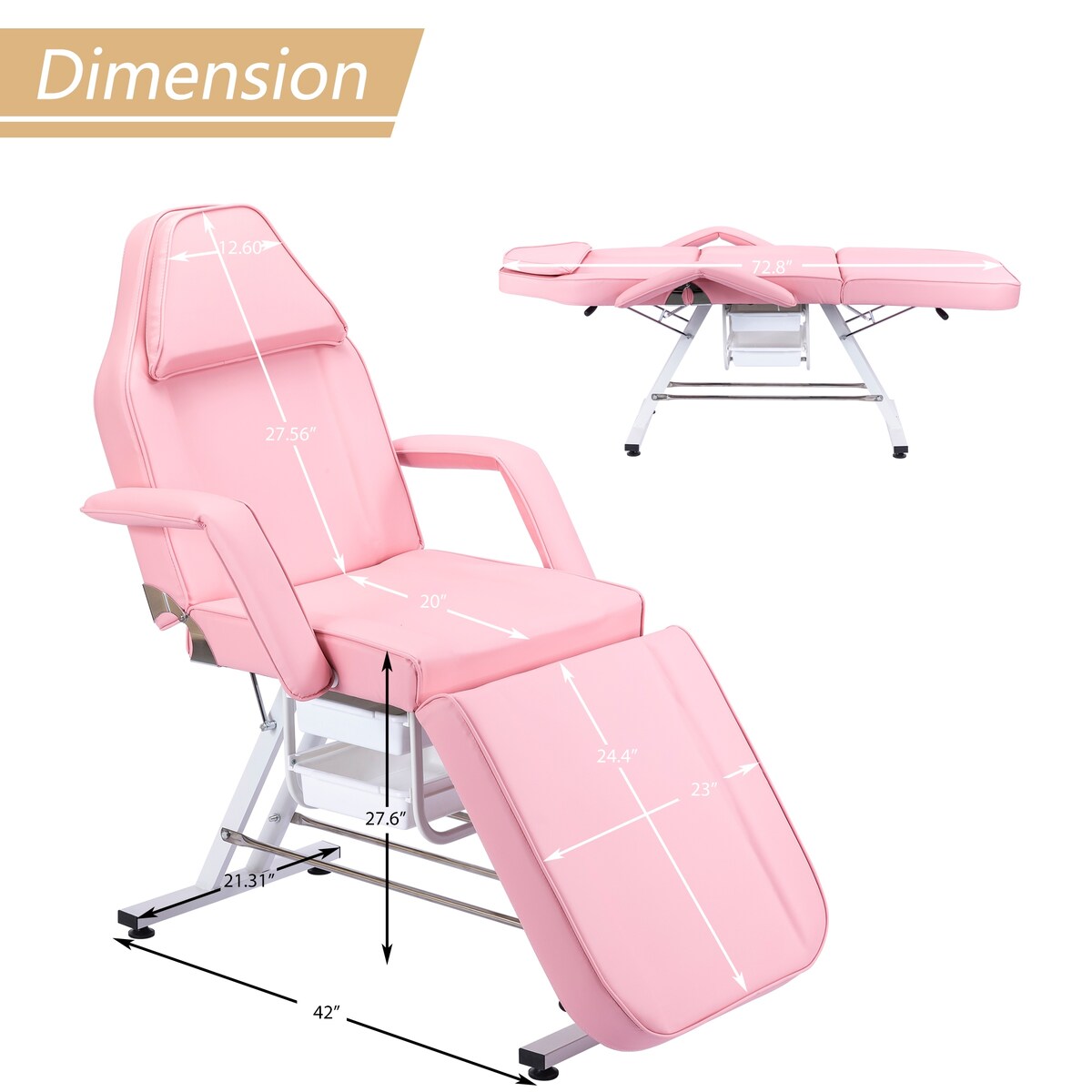 Massage Salon Tattoo Chair with Two Trays Esthetician Bed with Hydraulic Stool,Multi-Purpose 3-Section Facial Bed Table