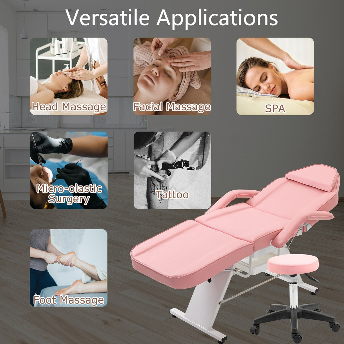 Massage Salon Tattoo Chair,2 Trays Esthetician Bed,Hydraulic Stool,3-Section Facial Table,Adjustable Barber Spa Beauty Equipment