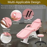 Massage Salon Tattoo Chair,2 Trays Esthetician Bed,Hydraulic Stool,3-Section Facial Table,Adjustable Barber Spa Beauty Equipment