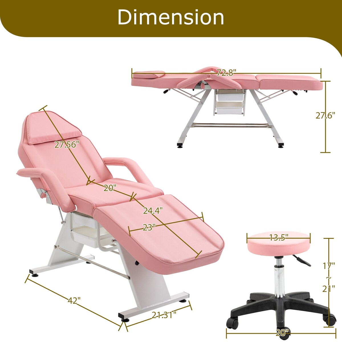 Massage Salon Tattoo Chair,2 Trays Esthetician Bed,Hydraulic Stool,3-Section Facial Table,Adjustable Barber Spa Beauty Equipment