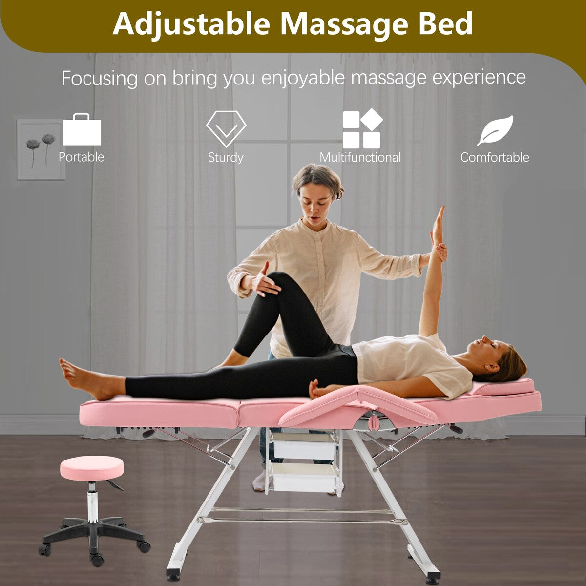 Massage Salon Tattoo Chair,2 Trays Esthetician Bed,Hydraulic Stool,3-Section Facial Table,Adjustable Barber Spa Beauty Equipment
