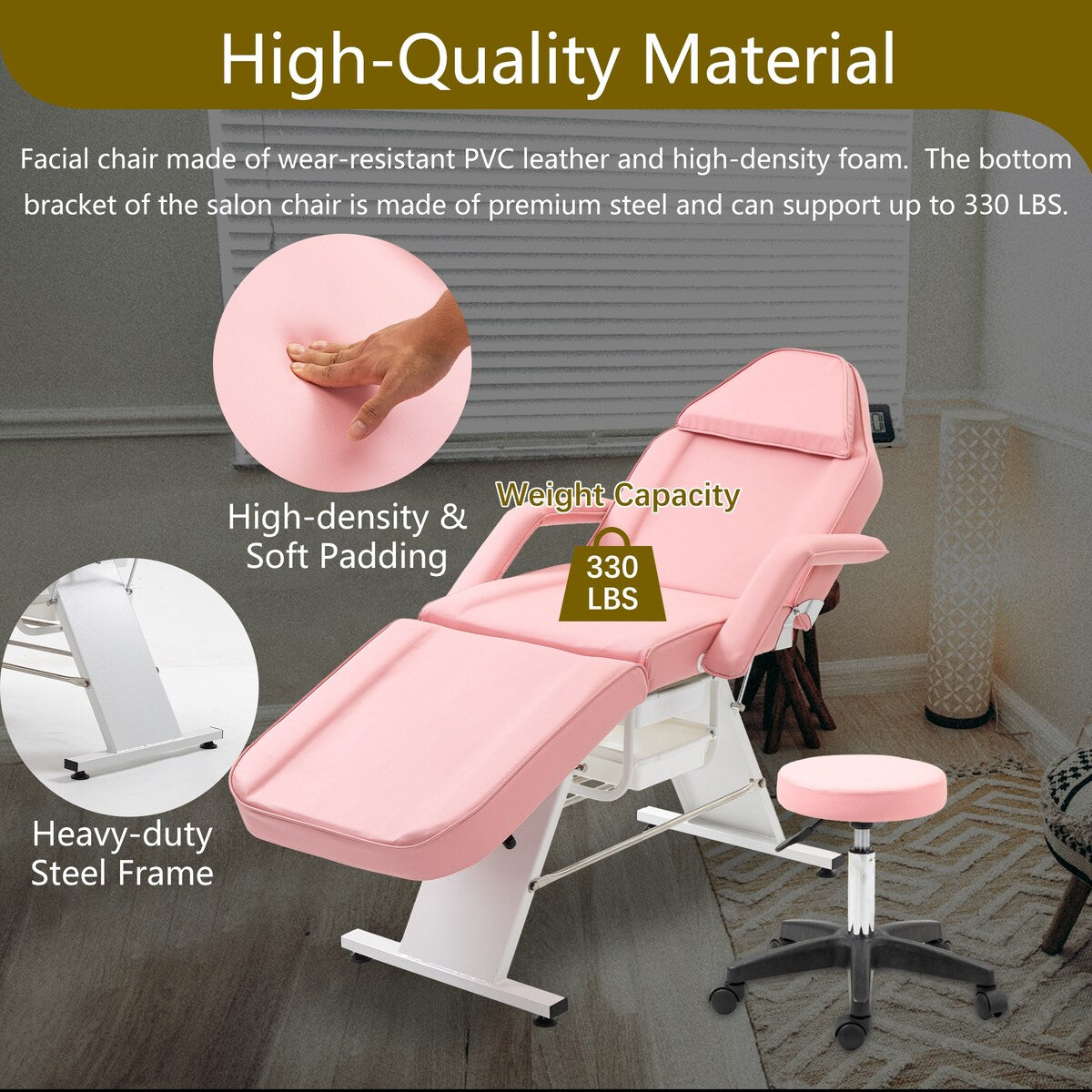 Massage Salon Tattoo Chair,2 Trays Esthetician Bed,Hydraulic Stool,3-Section Facial Table,Adjustable Barber Spa Beauty Equipment