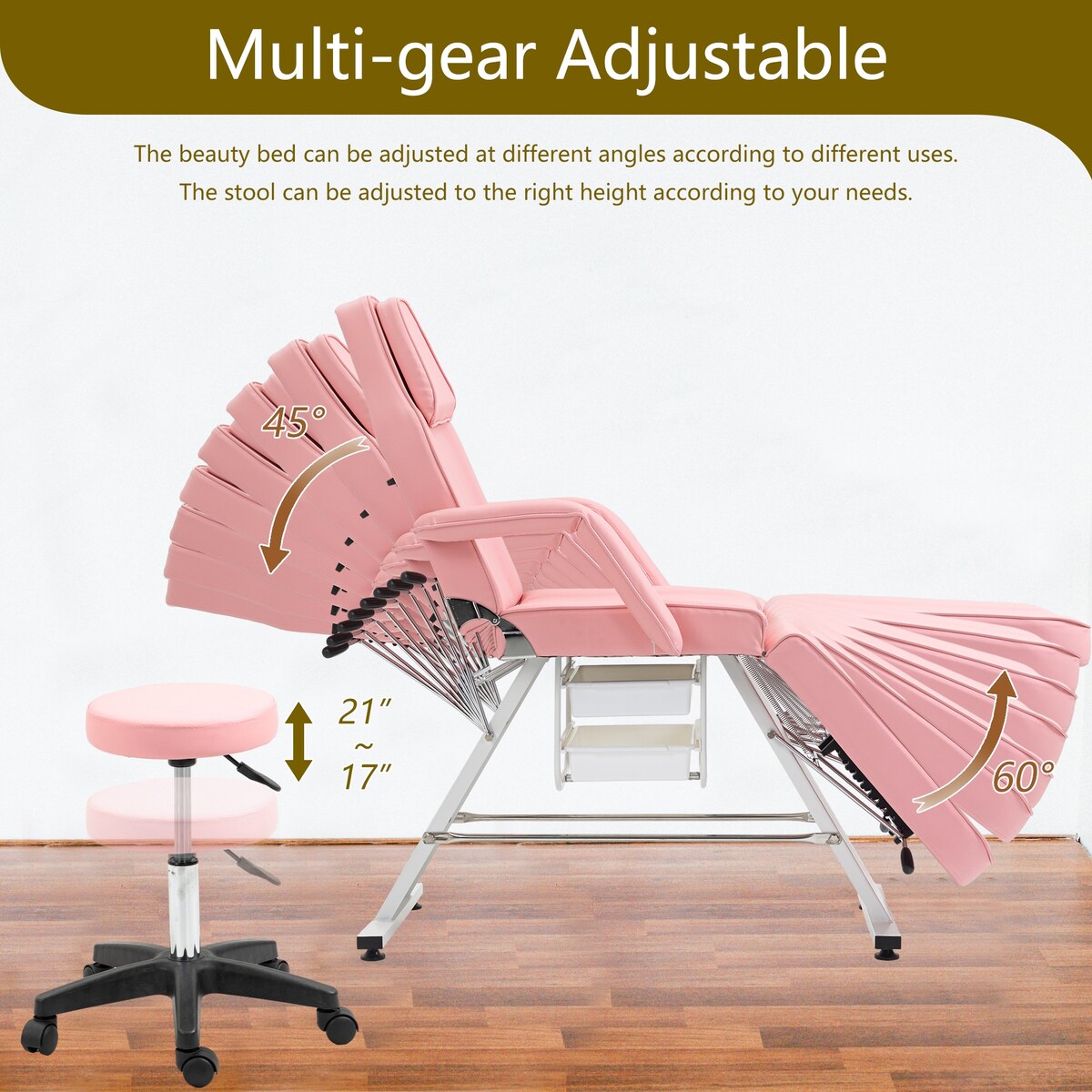 Massage Salon Tattoo Chair,2 Trays Esthetician Bed,Hydraulic Stool,3-Section Facial Table,Adjustable Barber Spa Beauty Equipment