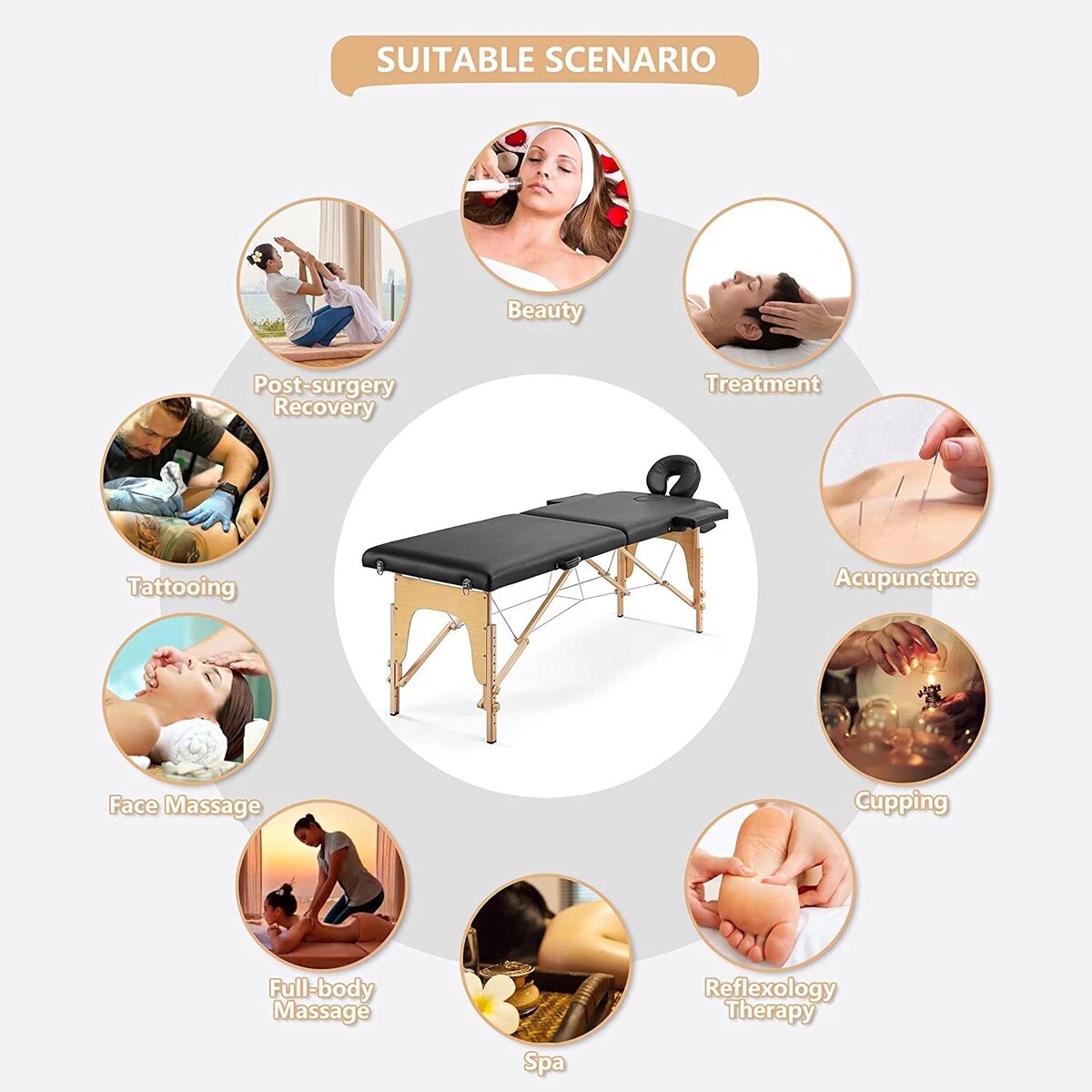 Massage Table, Portable Massage Bed, PU Leather SPA Bed, Height Adjustable Professional Salon Facial Bed with Carry Case