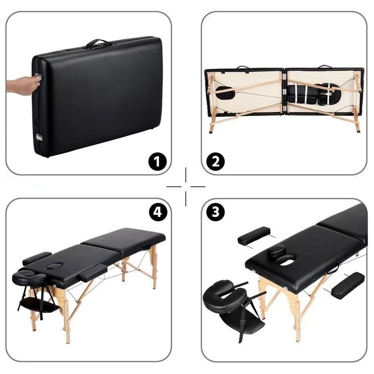 Massage Table, Portable Massage Bed, PU Leather SPA Bed, Height Adjustable Professional Salon Facial Bed with Carry Case