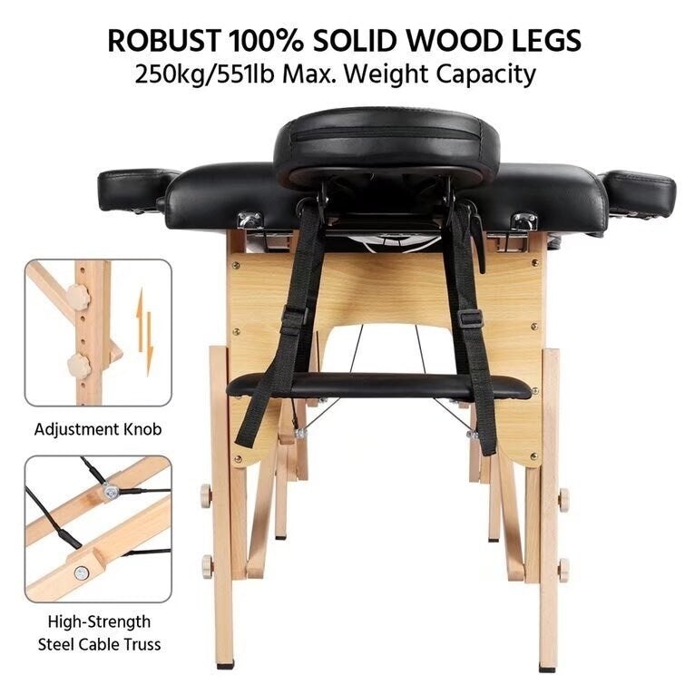 Massage Table, Portable Massage Bed, PU Leather SPA Bed, Height Adjustable Professional Salon Facial Bed with Carry Case