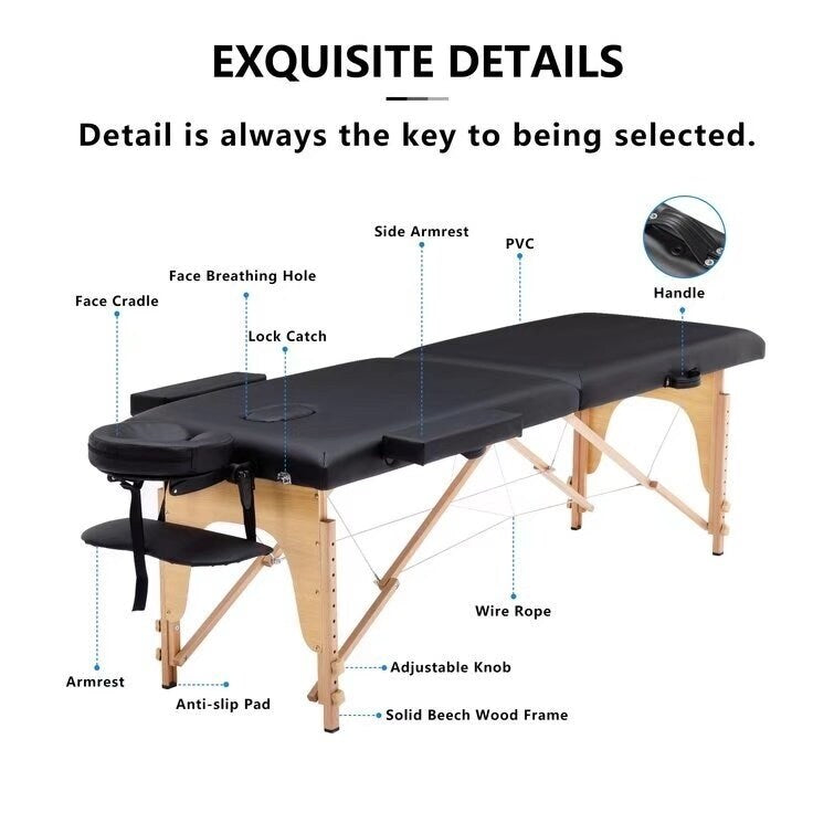 Massage Table, Portable Massage Bed, PU Leather SPA Bed, Height Adjustable Professional Salon Facial Bed with Carry Case