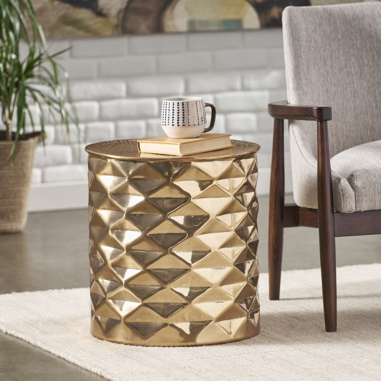 Massie Modern Glam Handcrafted Diamond Pattern Aluminum Side Table by Christopher Knight Home - 17.25" L x 17.25" W x 18.50" H