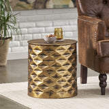 Massie Modern Glam Handcrafted Diamond Pattern Aluminum Side Table by Christopher Knight Home - 17.25" L x 17.25" W x 18.50" H