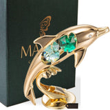 Matashi Home Decorative Tabletop Showpiece 24K Gold Plated Crystal Studded Dol phin Riding Wave Figurine Ornament